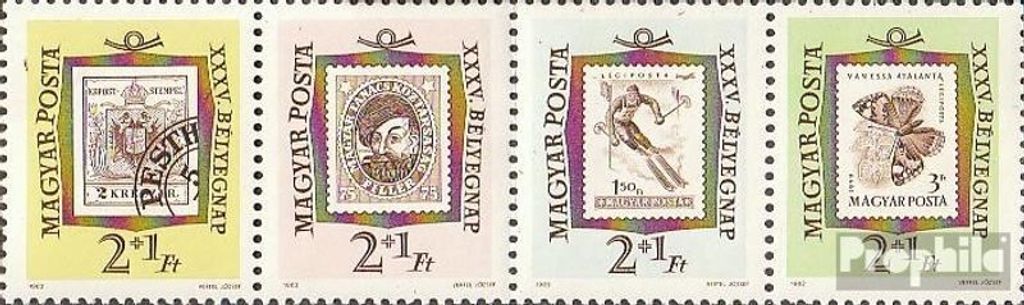 Briefmarken Ungarn 1962 Mi 1868A-1871A Viererstreifen (kompl.Ausg.) gestempelt Tag der Briefmarke