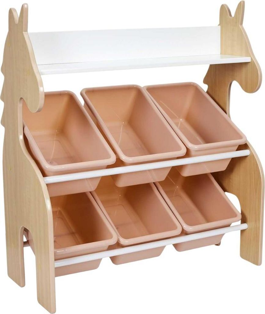 MISOU Spielzeugregal Kinder Aufbewahrungsschrank mit 6 Körben Mädchen Jungen Weiß Beige Bücherregal Kindergarten