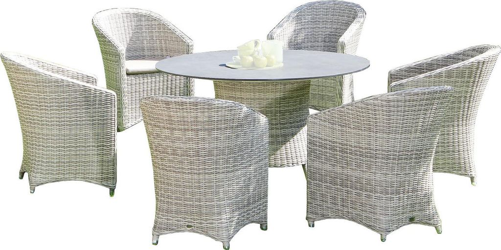 Sonnenpartner Solana & Base 7-teilige Sitzgruppe Polyrattan Ø134 cm white-coral