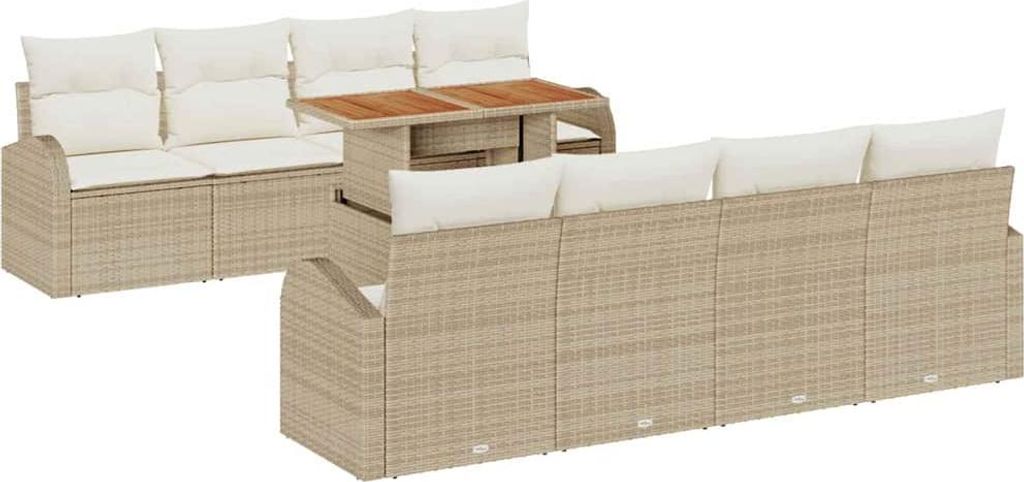 Garten-Sofa-Set mit Speicher 9 pcs Beige Poly Rattan