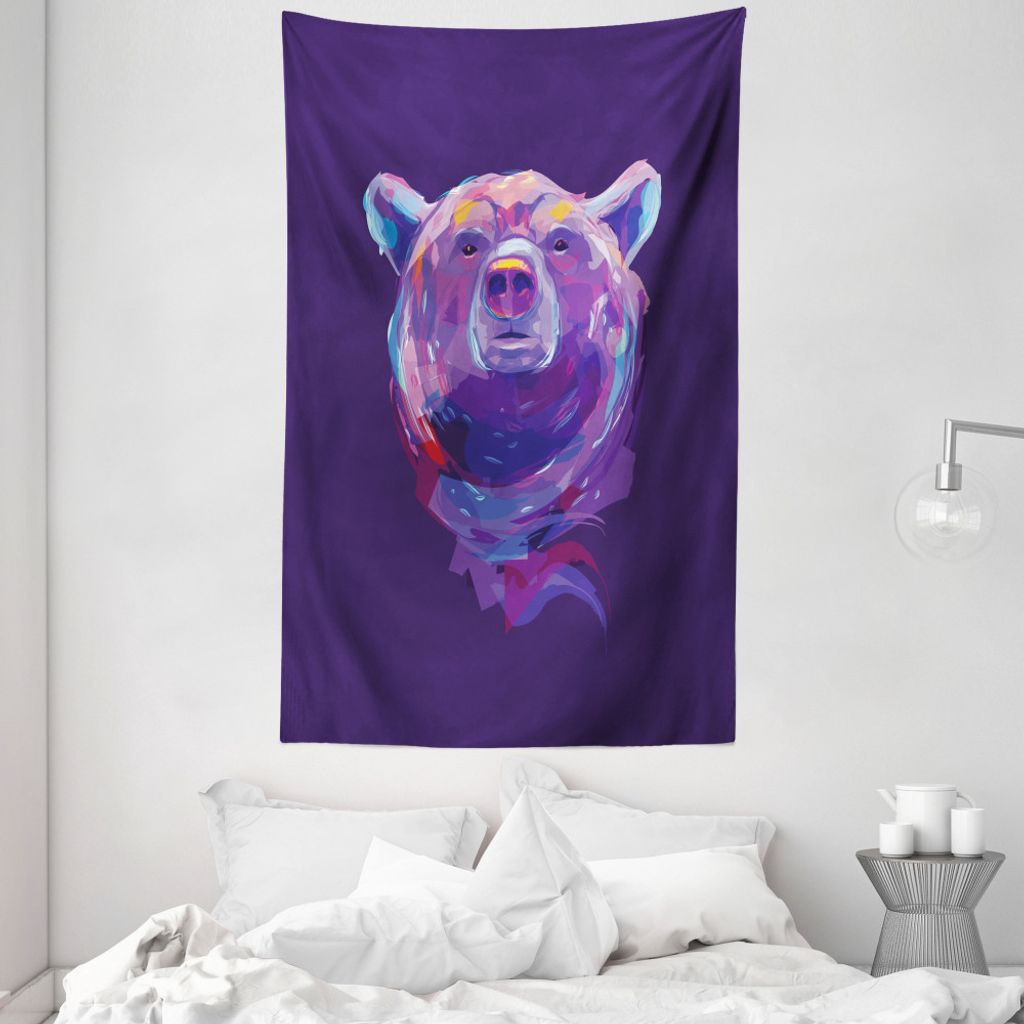 ABAKUHAUS Bär Wandteppich und Tagesdecke, Mascot Gesicht Brushstrokes aus Weiches Mikrofaser Stoff Waschbar ohne Verblassen Digitaldruck, 140 x 23...