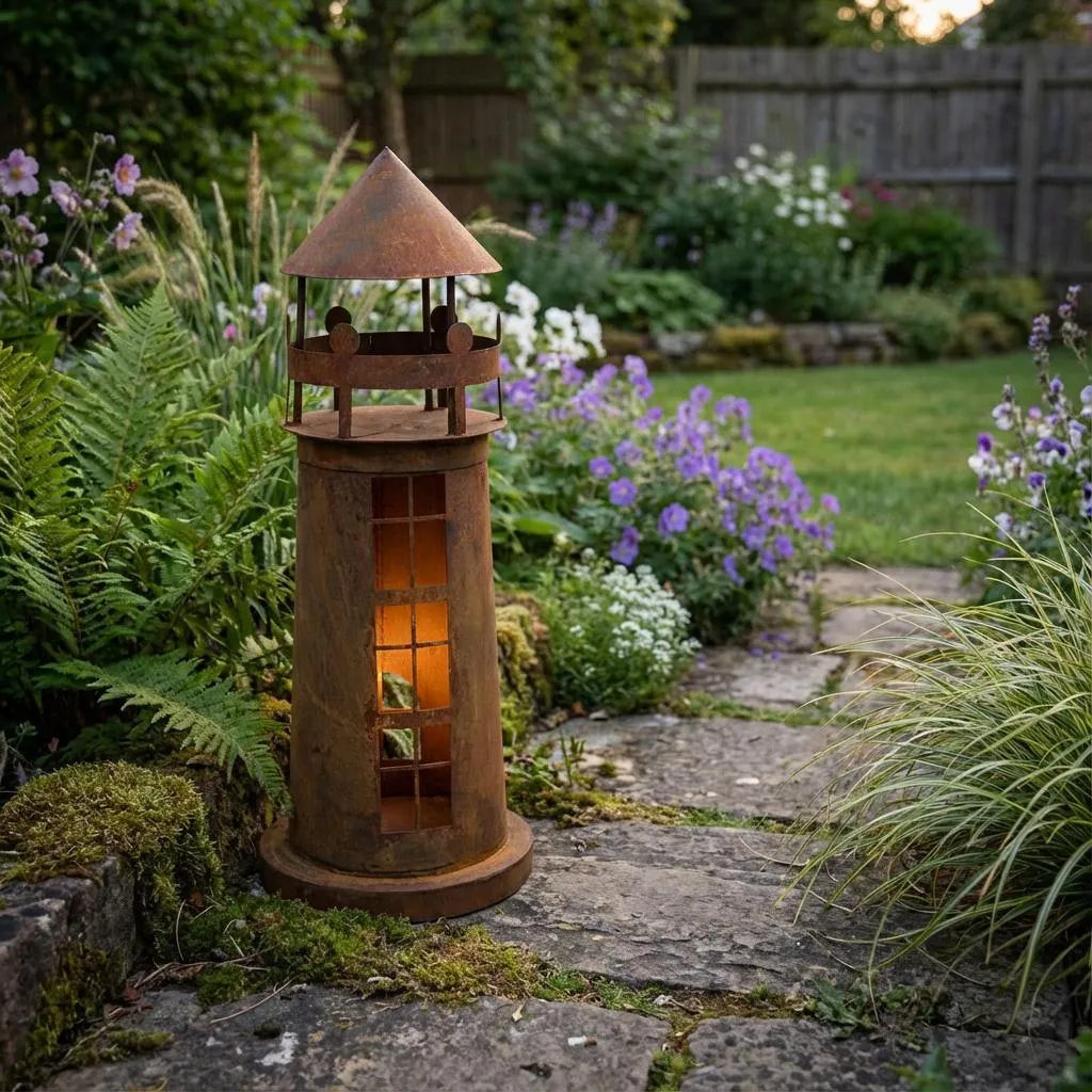 Lanterne de jardin design Corten avec éclairage LED étanche IP65 rustique - 10
