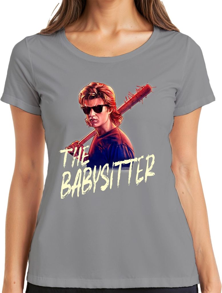 The Babysitter Slasher Sonnenbrille Stachelkeule 80s Steve Harrington Damen T-Shirt, Grau, S