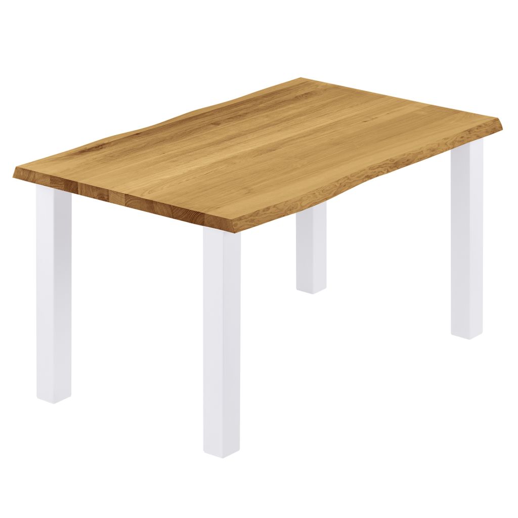 LAMO Manufaktur Esstisch Küchentisch Schreibtisch Couchtisch aus Massivholz, mit Baumkante 120x80x76 cm (AxBxH), Classic, Rustikal / Weiss, LEB-01...