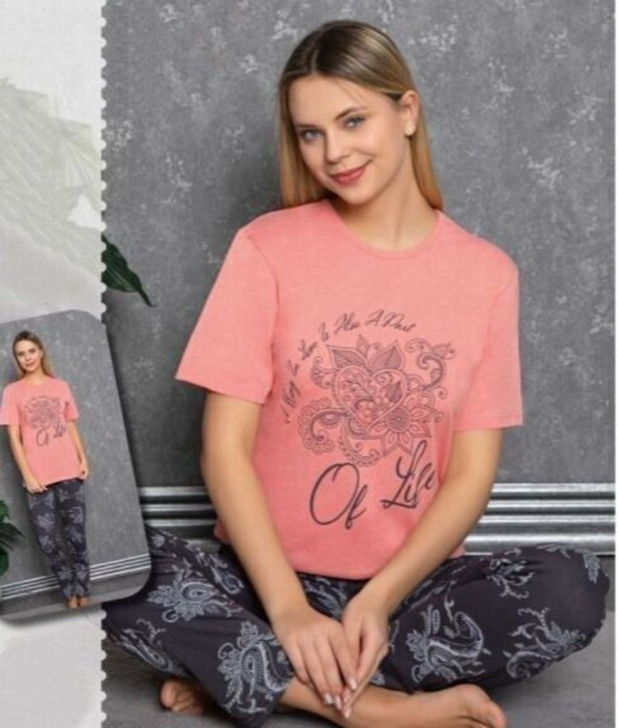 Damen Pyjama Schlafanzug Lachsfarbe L Kurz 2-Teiler Set Produktbild 