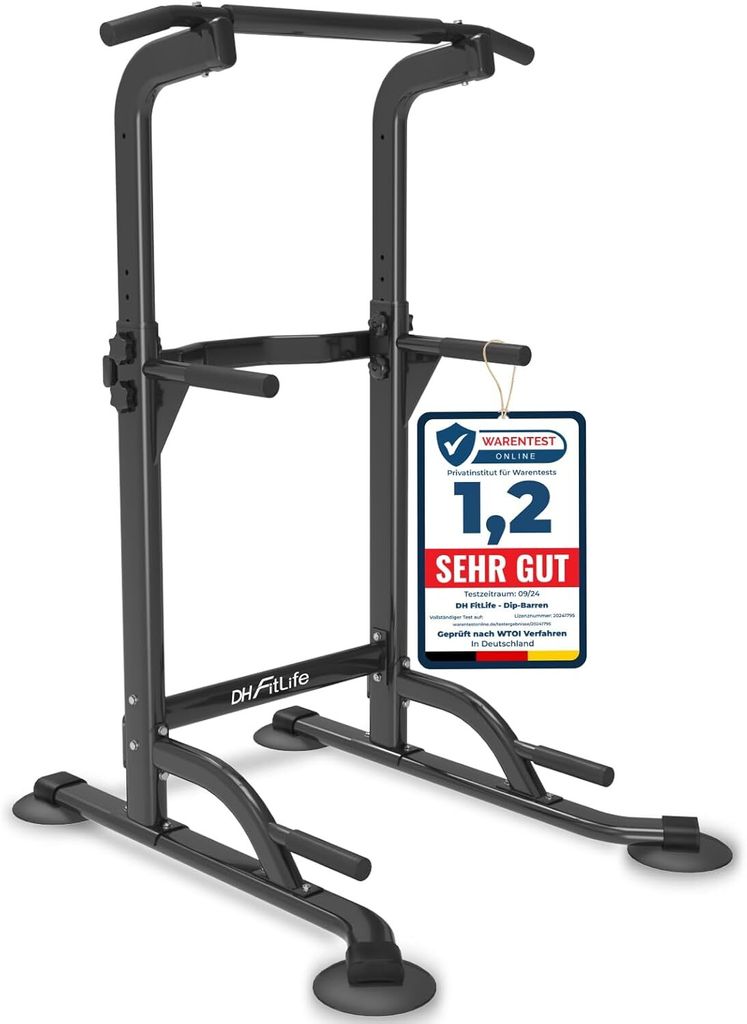 DH FitLife Power Tower Dip Station | Klimmzugstange Freistehend | Dip Barren Rückentrainer| Kraftstation Kraftturm | Krafttraining für Zuhause