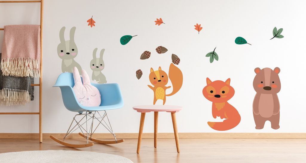 Muralo Wandsticker Schne Waldtiere und Bltter 50 x 100 cm Wandtattoo Wanddeko Aufkleber Set Kinderzimmer XXL