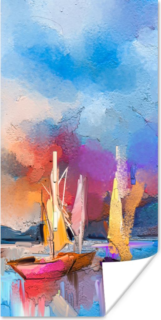 MuchoWow Poster Malerei - Boote - Wasser 75x150 cm - Dekoration für die Wände