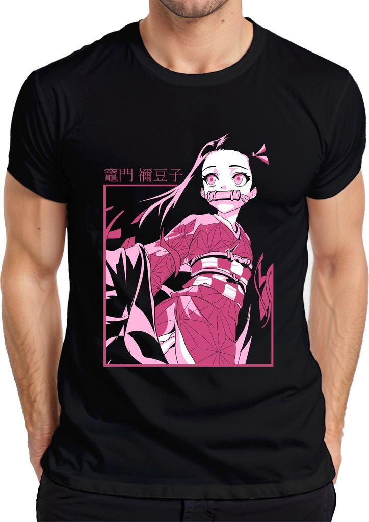 Nezuko Kimetsu no Yaiba Dämon Mädchen Bambus Anime Geschenk Herren T-Shirt, Schwarz, L