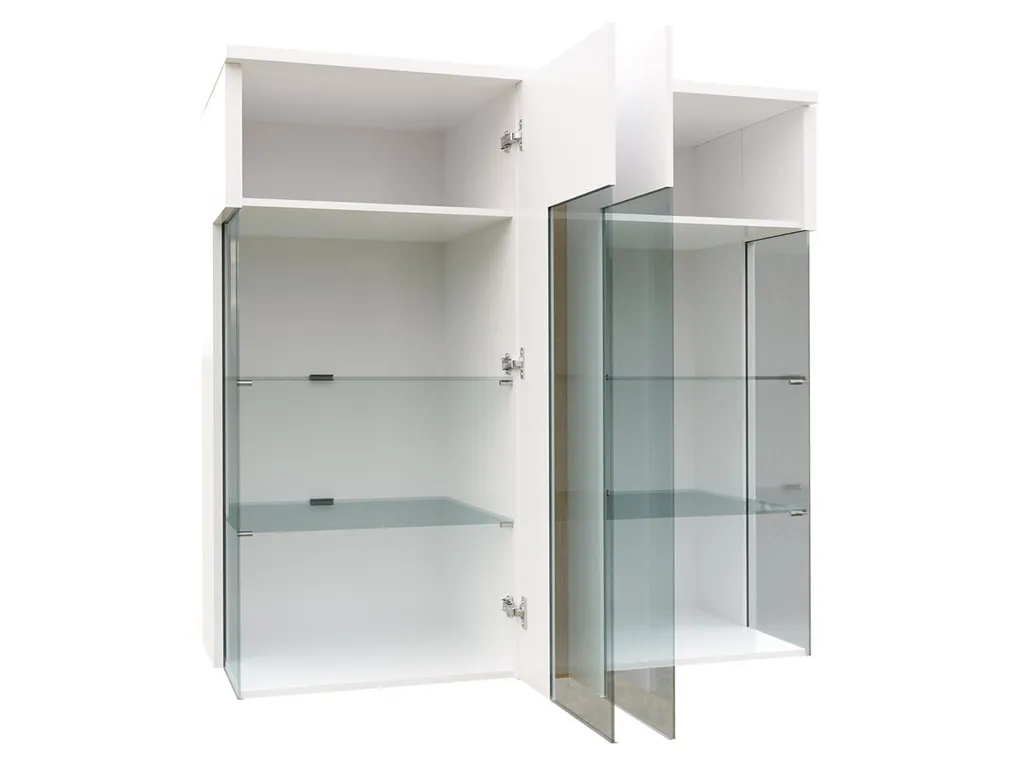 Vitrine suspendue BANTRY 4 blanc brillant avec éclairage LED intégré