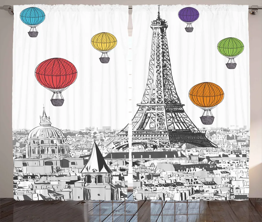 ABAKUHAUS Rideau de Douche Paris Tour Eiffel et Ballons Rose 280x225cm