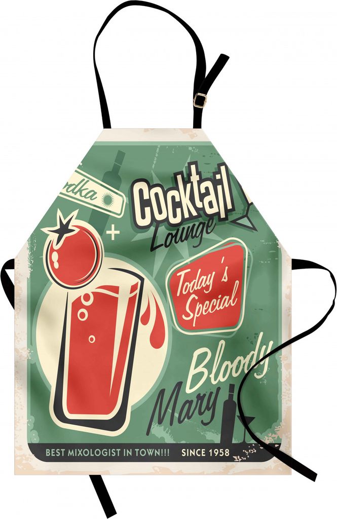 ABAKUHAUS Retro Kochschürze, Poster Bar Art für den heutigen besonderen berühmten Cocktail Bloody Drink und Vodka, Höhenverstellbar Maschienenw...