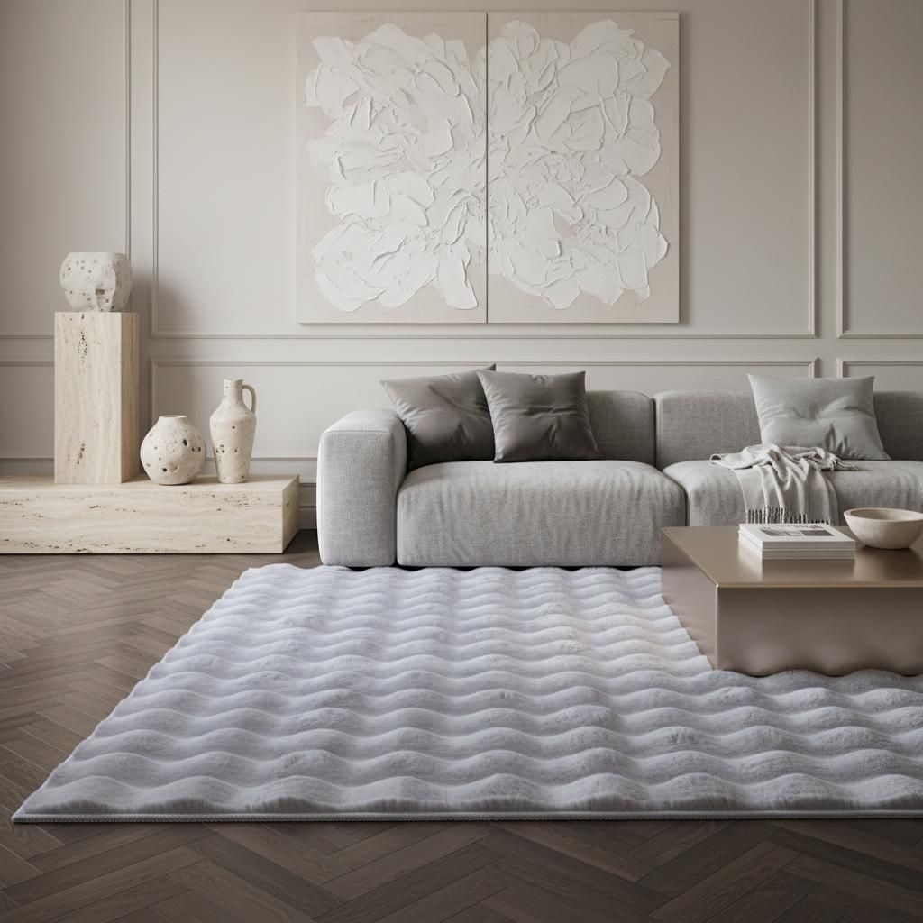Wohnteppich Hochflor Uni Weich Flauschig Waschbar Strapazierfähig | Silber 160x230 cm Wohnzimmer Schlafzimmer Gekettelt | ALBA – Kadima Design