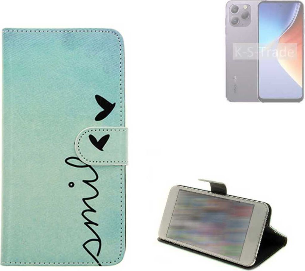 K-S-Trade Schutz Hülle Handy Hülle kompatibel mit Blackview A96 Hülle Handyhülle cover bookstyle Etui Handyhülle “smile“ türkis