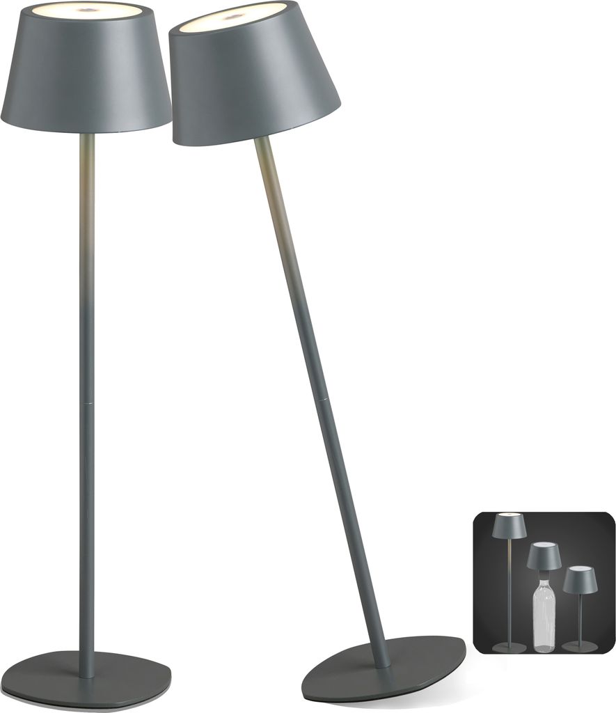 LED Tischlampe Flaschenleuchte 3in1 max. 45cm hoch warmweißes Licht (3000K) Grau 2er-Set