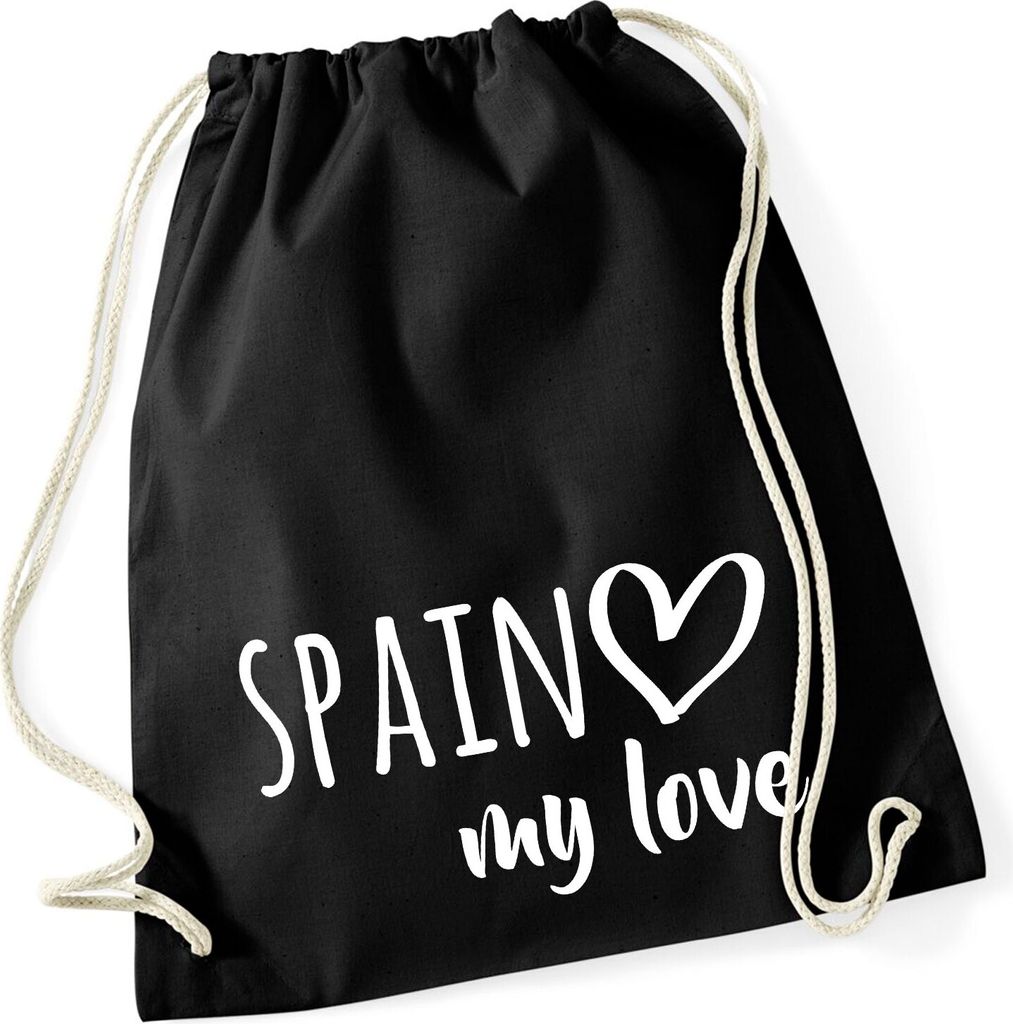 Huuraa Turnbeutel Spain my love 12 Liter Black Baumwolle Rucksack Geschenkidee