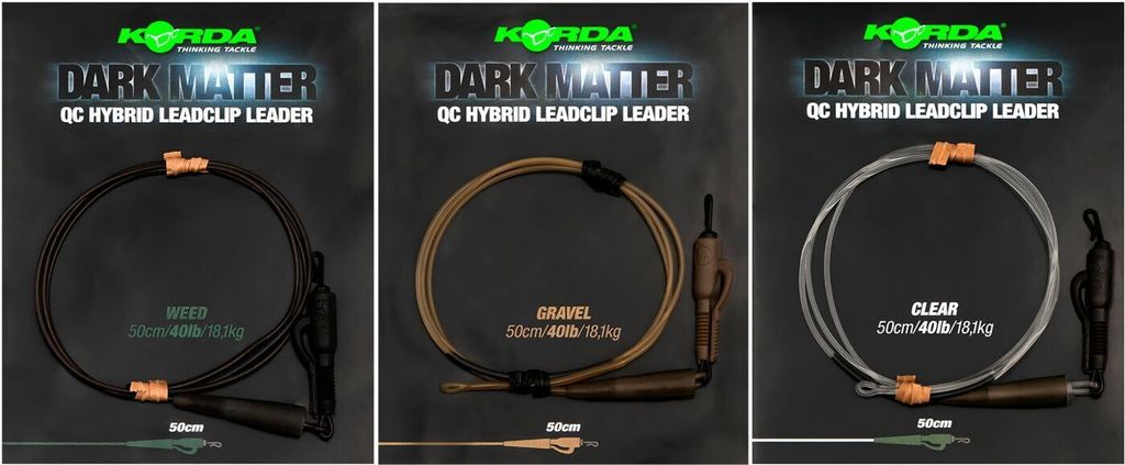 Korda 50cm 40lb Dark Matter Leader QC Hybrid Clip - Karpfenvorfach, Farbe:Weed