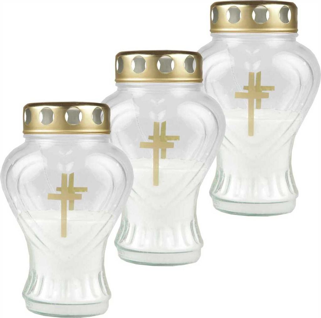 Bougie funéraire verre "coeur" 17cm - pack de 3 blanc Image du produit 