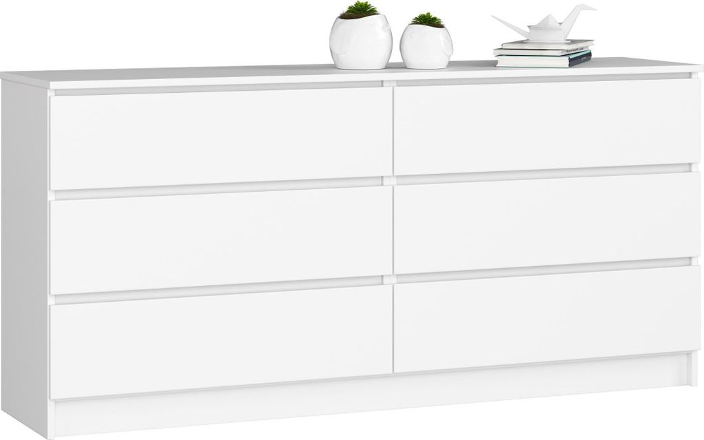 Commode blanche de 160 cm de large avec 6 tiroirs, chambre Image du produit 