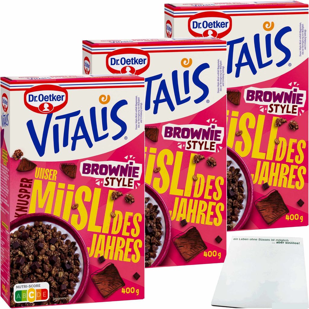 Dr. Oetker Vitalis Knusper Müsli des Jahres Brownie Style 3er Pack (3x400g Packung) + usy Block