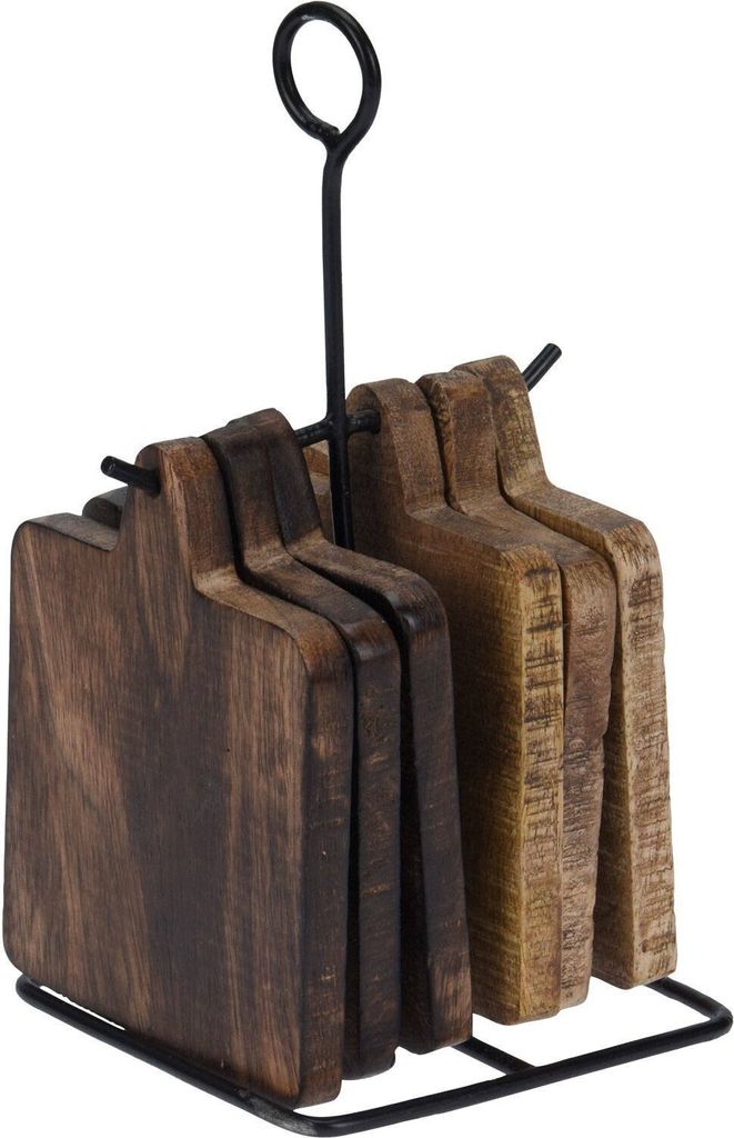 Sous-verres en bois sur support métallique, 6 pièces Image du produit 
