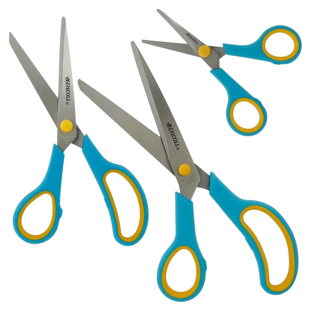 Easy Grip Scheren 3 Stück | 3er Set Universalscheren mit Komfortgriff | Scharfe und langlebige Edelstahlklingen | Scheren für Basteln, Haushalt, ...