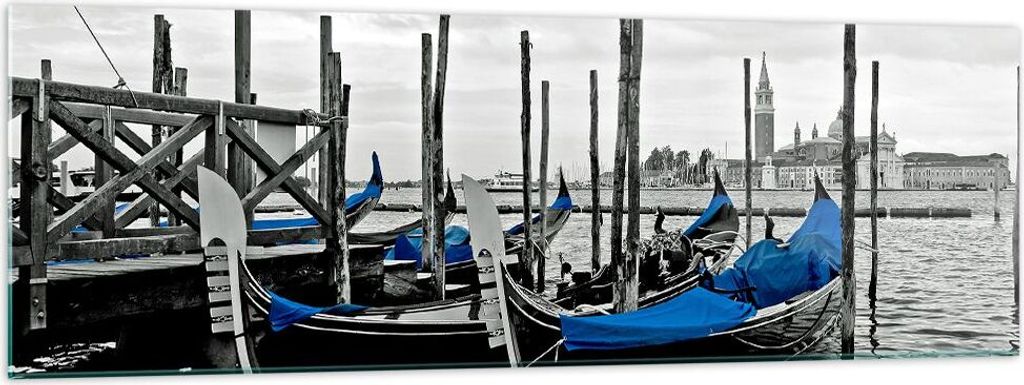 Bilder auf glas - Venedig Gondel Leuchtturm - 160x50cm - Glasbilder - Wandbilder - Kunstdruck - zum Aufhängen bereit - Wanddekoration aus Glas - G...