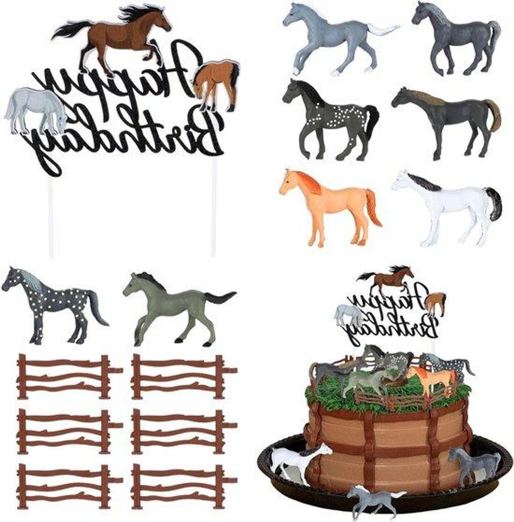 Paardendekoratie 15 Stück für Geburtstagstorte - realistisches Pferdezaun - Hochzeit - Geburtstagsthema.