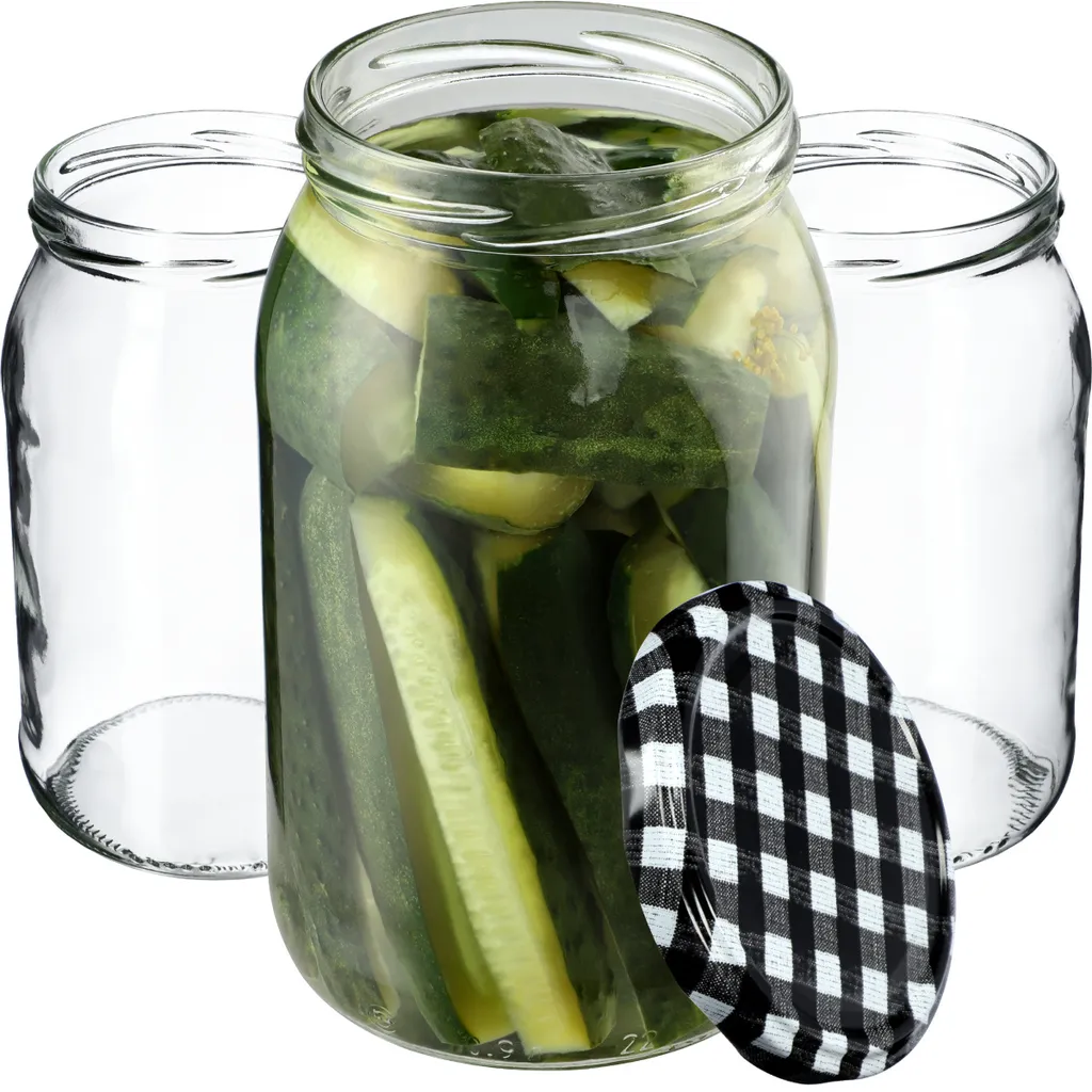 KADAX barattoli per conserve 900 ml, barattoli per conserve, barattoli per conserve con coperchio a vite, barattoli per conserve utilizzabili come barattoli per marmellata, barattoli per la conservazione, barattoli per conserve (8 pezzi, nero a scacchiera) - 11