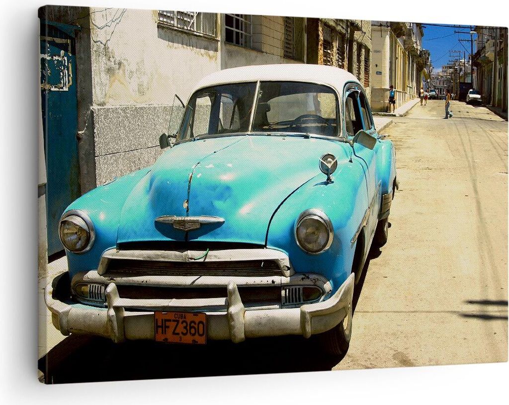 Bild auf Leinwand - Leinwandbild - Auto Klassiker Kuba Havanna - 70x50cm - Wand Bild - Wanddeko - Leinwanddruck - Bilder - Kunstdruck - Wanddekorat...