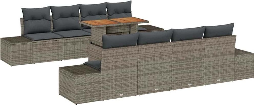 Garten-Sofa-Set mit Speicher 9 pcs Grau Poly Rattan