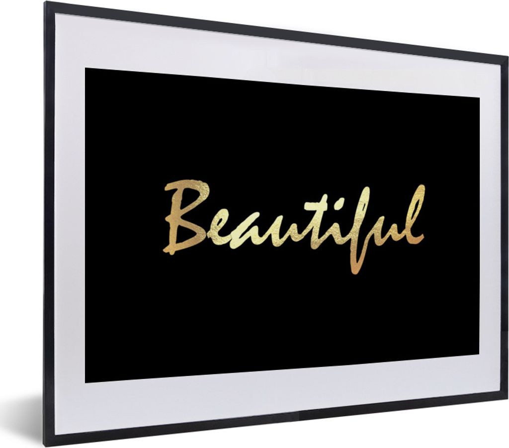 MuchoWow Gerahmtes Poster Zitat - Schönheit - Schwarz - Gold 40x30 cm - Poster mit Schwarzem Bilderrahmen Wandposter Rahmen Foto Bilder - Bilder...