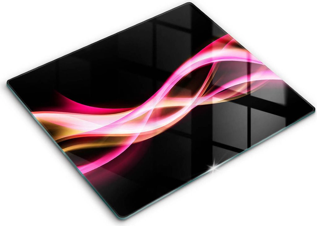 Glasschneideplatte - Herdabdeckplatte - 60x52 - Schneidebrett - Spritzschutz - Neonrauch Abstraktion