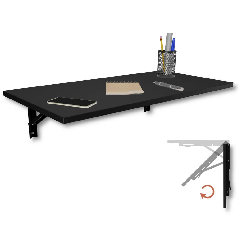 Table de bar murale stable et pliante Noire - Plateau de table 80 cm