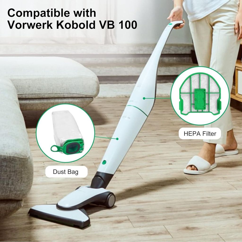 Packung mit 12 hochwertigen Vlies-Mikrofaser-Staubsaugerbeuteln für Vorwerk Kobold VB100 mit 4 Bluedeer-Motorfiltern