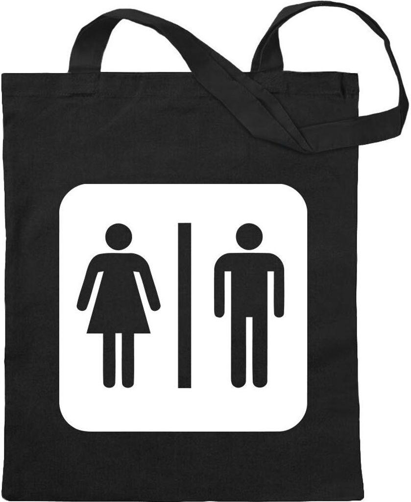Kiwistar - Baumwolltasche - schwarz - WC Toilette Piktogramme - Tragetasche Stoffbeutel Umhängetasche Langer Henkel