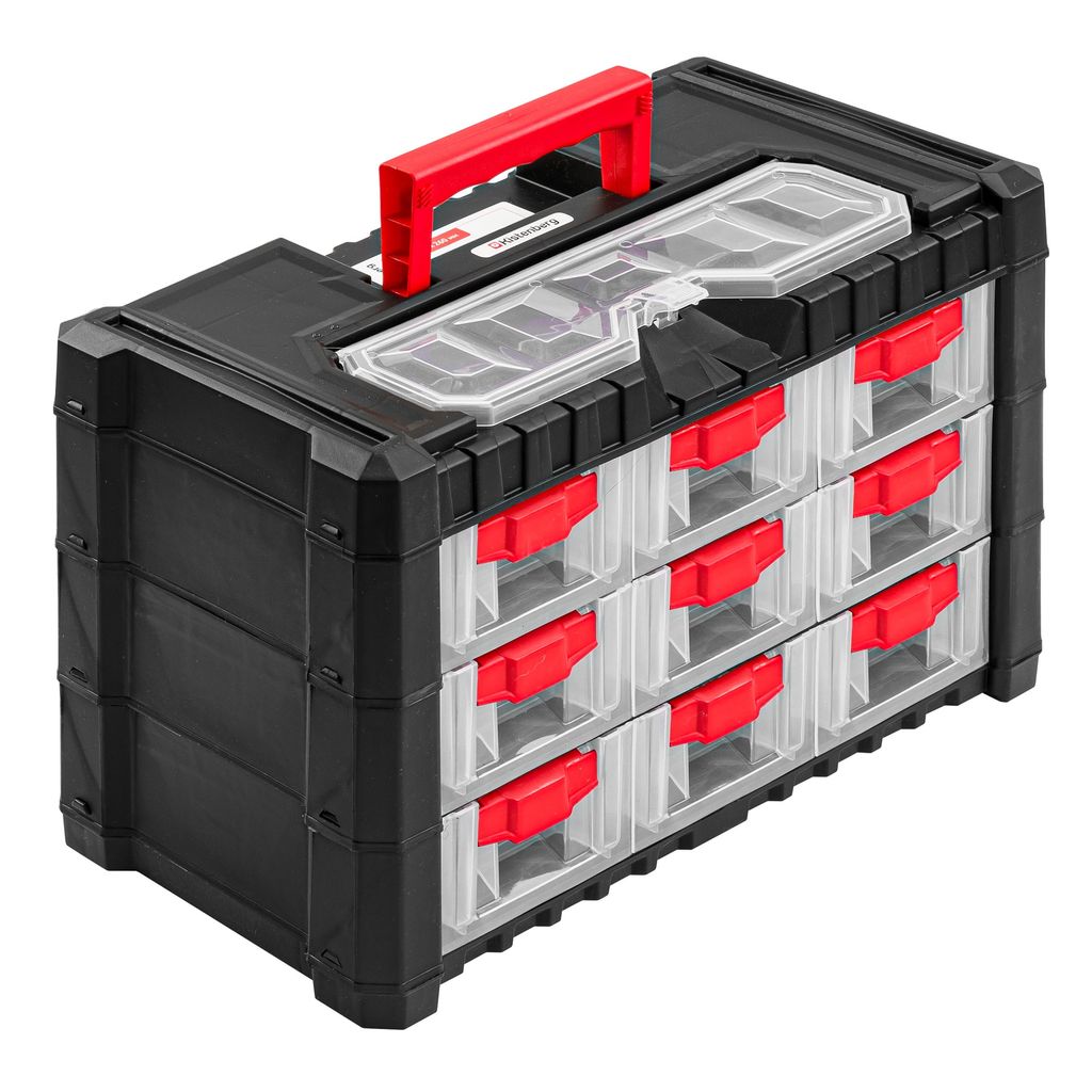 Kasten Koffer Workshop Koffer Veranstalter Schubladen Organizer Werkzeugregal das Regal Schrauben Kunststoff Schwarz Transparent 40 x 20 x 26