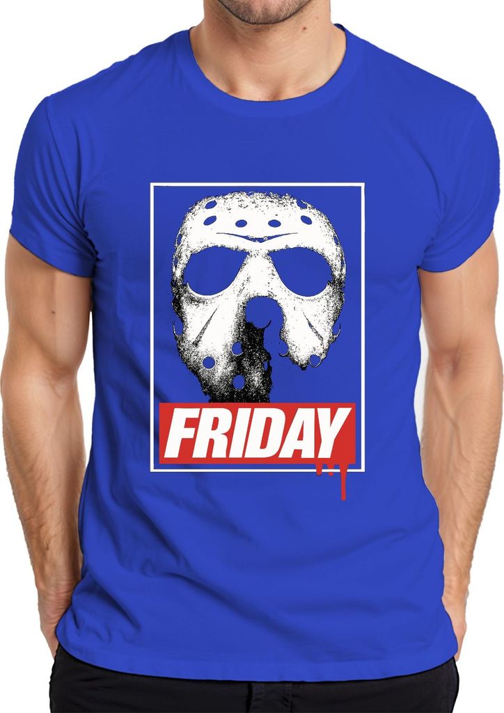 FRIDAY Hockeymaske Jason Freitag der 13 Horror Retro Grunge Blut Herren T-Shirt, Blau, M
