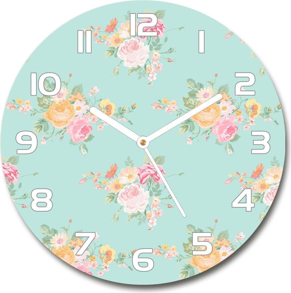 Wanduhr aus Glas 30fi Glasbild Glasuhr Gehärtetes Glas - weisse-zeiger - Floral pattern