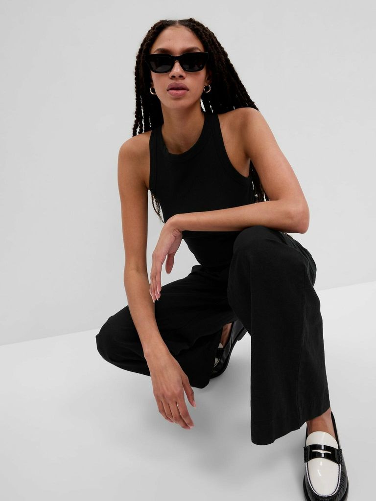 GAP Damen Tanktop aus 90% Baumwolle und 10% Elasthan Schwarz XXL Rundhalsausschnitt