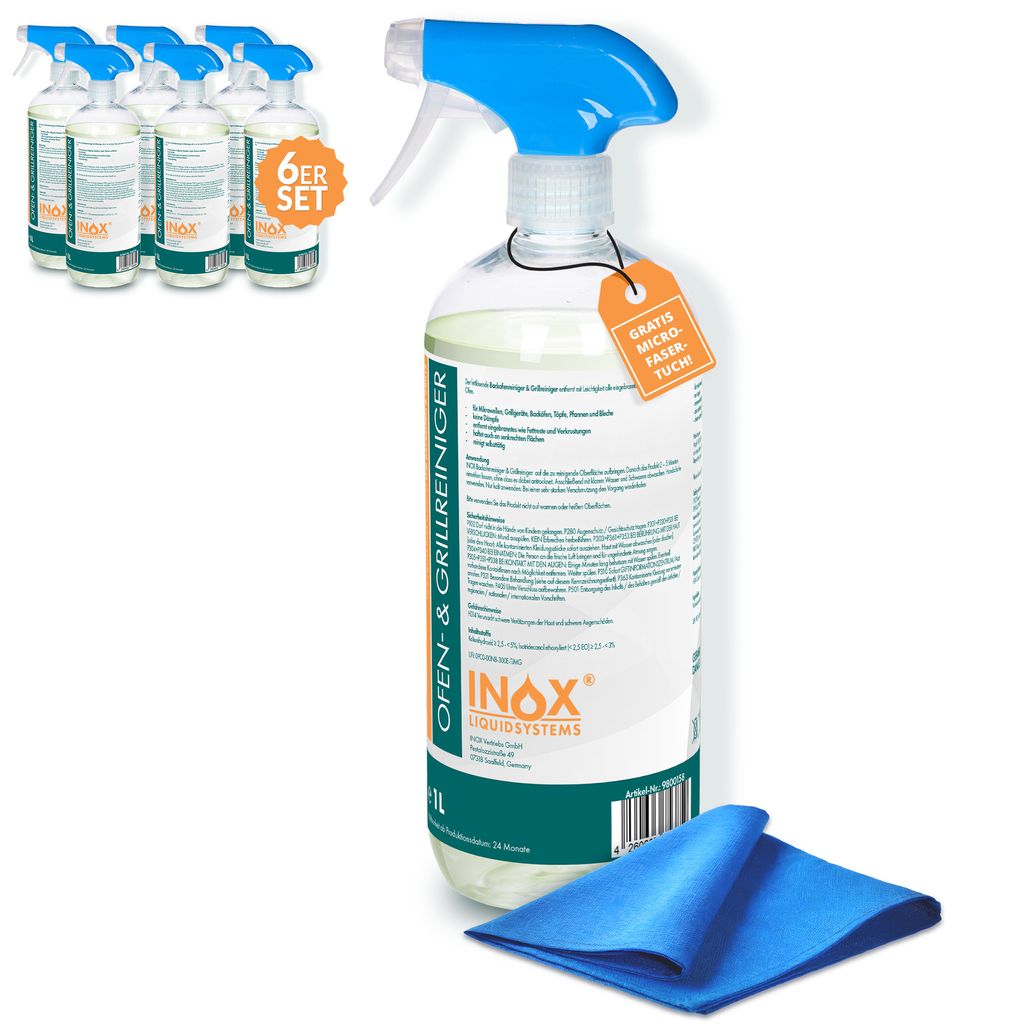 INOX - Starkes Backofenreiniger Spray & Grillreiniger extra stark 6x1L