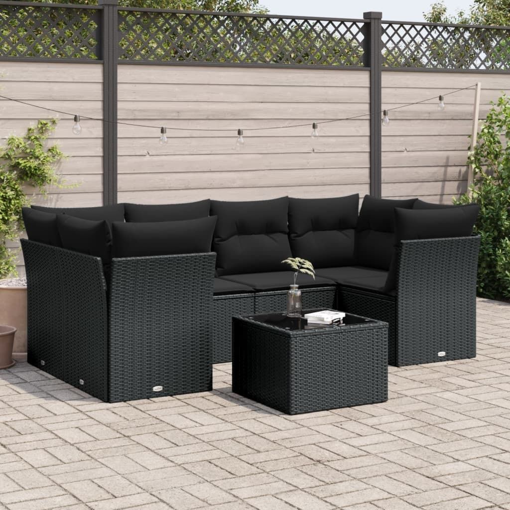 Maison Exclusive - 7-tlg. Garten-Sofagarnitur mit Kissen Schwarz Poly Rattan