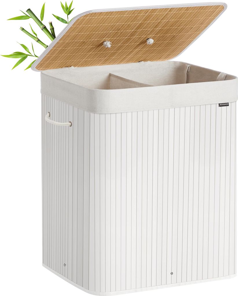SONGMICS Koš na prádlo s víkem, 2 přihrádky, 120 litrů, Obrázek produktu 