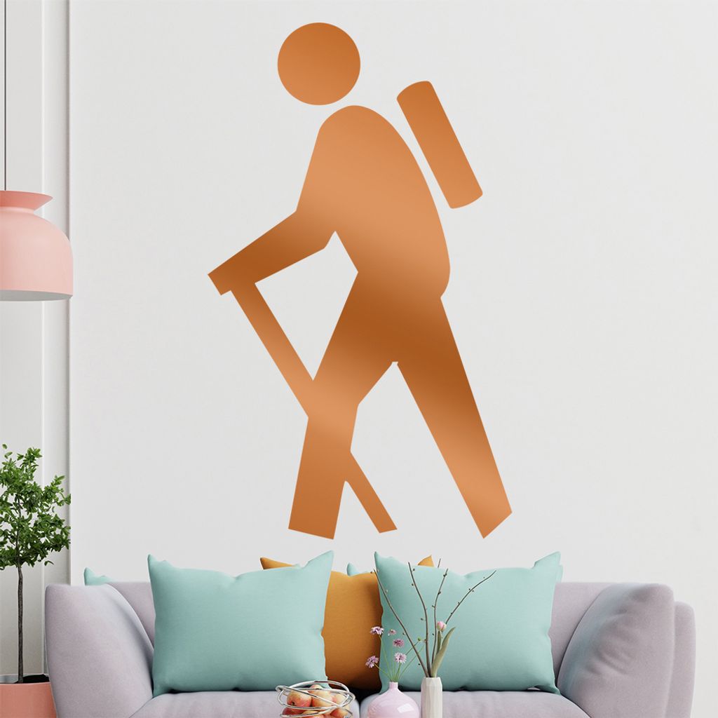 KIWISTAR Wanderer - Wanderstock Rucksack Berge Urlaub Trip Wandtattoo in 6 Größen - Wandaufkleber Wall Sticker - Dekoration, Küche, Wohnzimmer, ...
