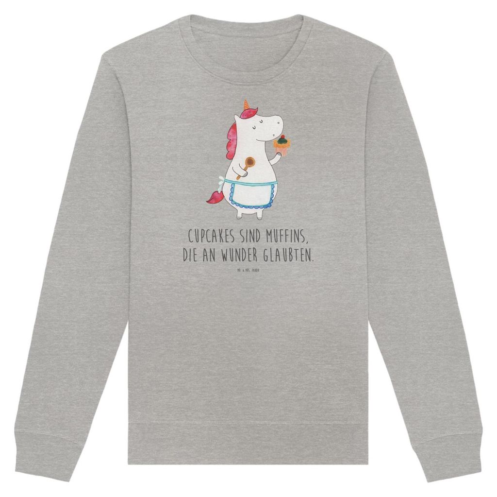 Mr. & Mrs. Panda Organic Pullover Einhorn Küche Größe L - Heather Grey - Geschenk, Pulli, Einhörner, Torte, Nachhaltiger, Sweatshirt, Kuchen, U...