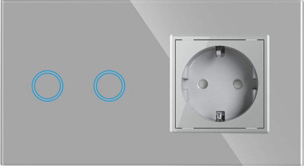 Touchschalter Panel 2+dose Glas silber Qtouch Wandschalter ohne Modul Schuko Steckdose