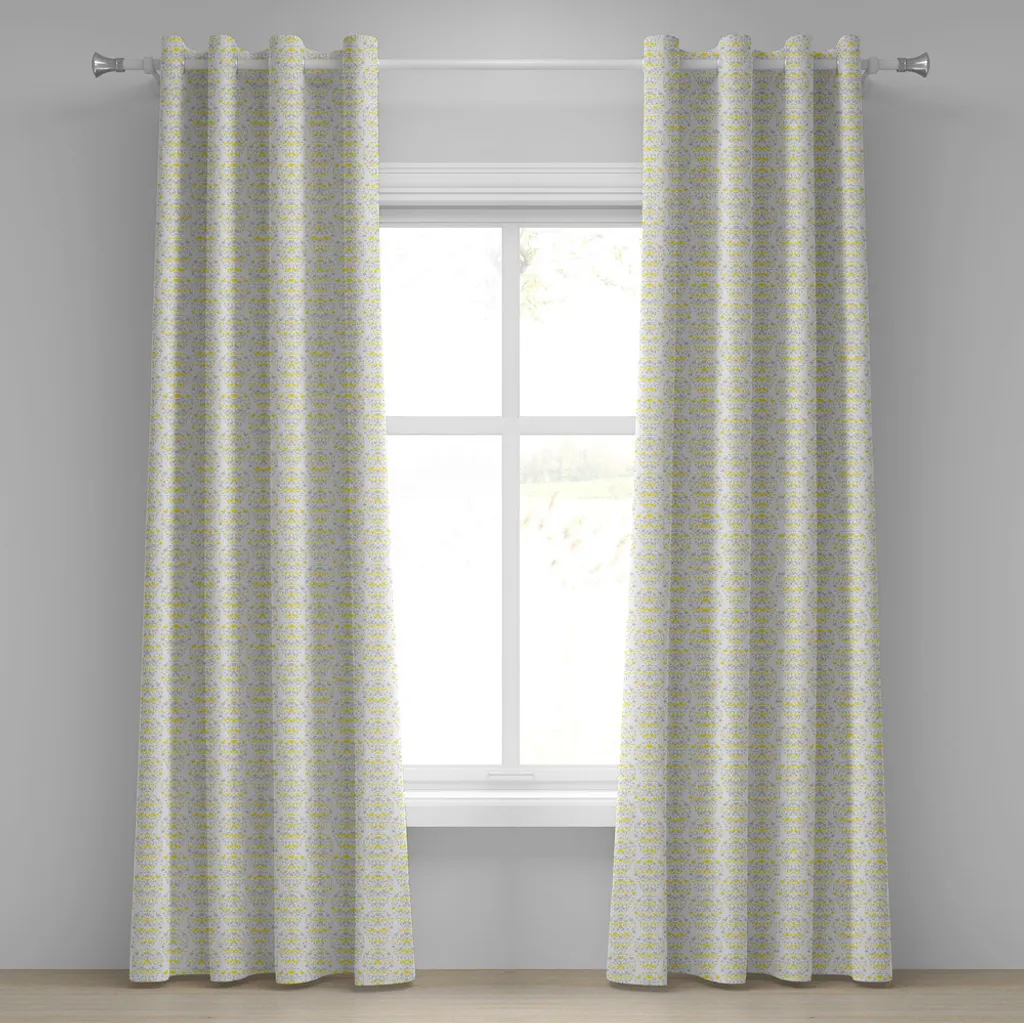 Rideau Floral Anti-Ternes Gris et Jaune 280x175 cm pour Fenêtres