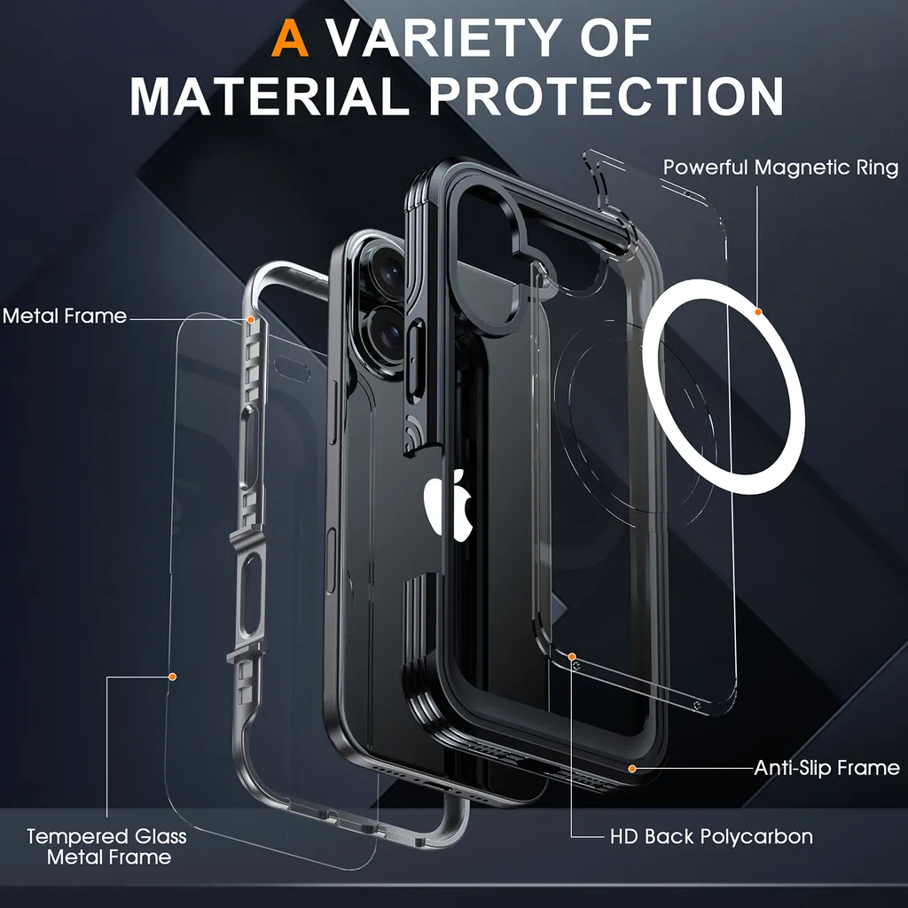 Custodia iPhone 16 Plus MagSafe Elegante: Cover 360 Trasparente Nero - 3