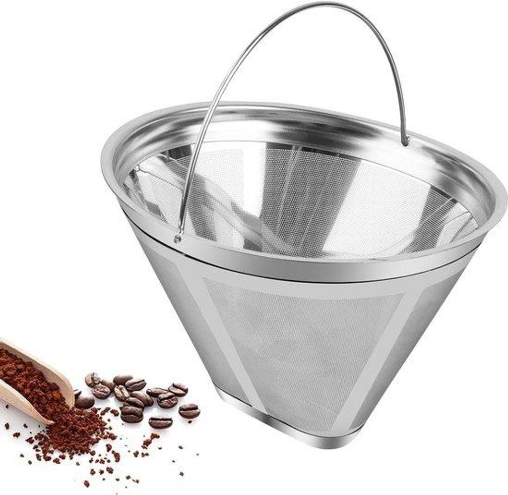 Durchlässiges Kaffeefilter, 4er Set, Permanentfilter aus Edelstahl mit Griff, für 8-12 Tassen