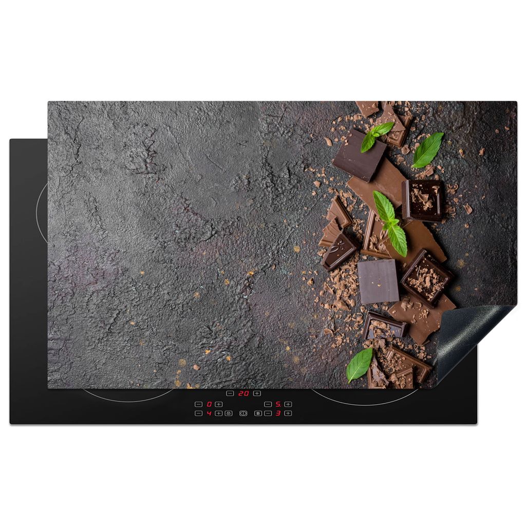 KitchenYeah Herdabdeckplatte Schokolade - Minze - Beton , 83x51cm, Küche Deko, Glaskeramikkochfeld Herdabdeckung, Abdeckplatte fùr Kochfeld
